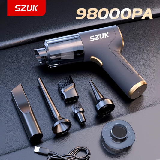 Powerful Portable Mini Car Vacuum Cleaner - SZUK 98000PA Strong Suction Handheld, Perfect for Home and On-the-Go Cleaning!